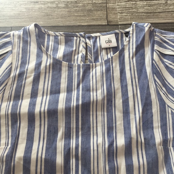 CAbi #5343 Women's Wing Top Size Small Blue White Striped Linen Blend - Picture 7 of 10